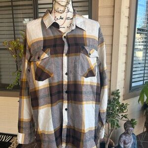 RSQ Brown and Yellow Plaid Casual Button-Down Shirt